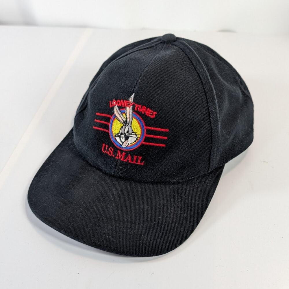 VTG Bugs Bunny Looney Tunes U.S. Mail Adjustable Snapback Cap Hat Black